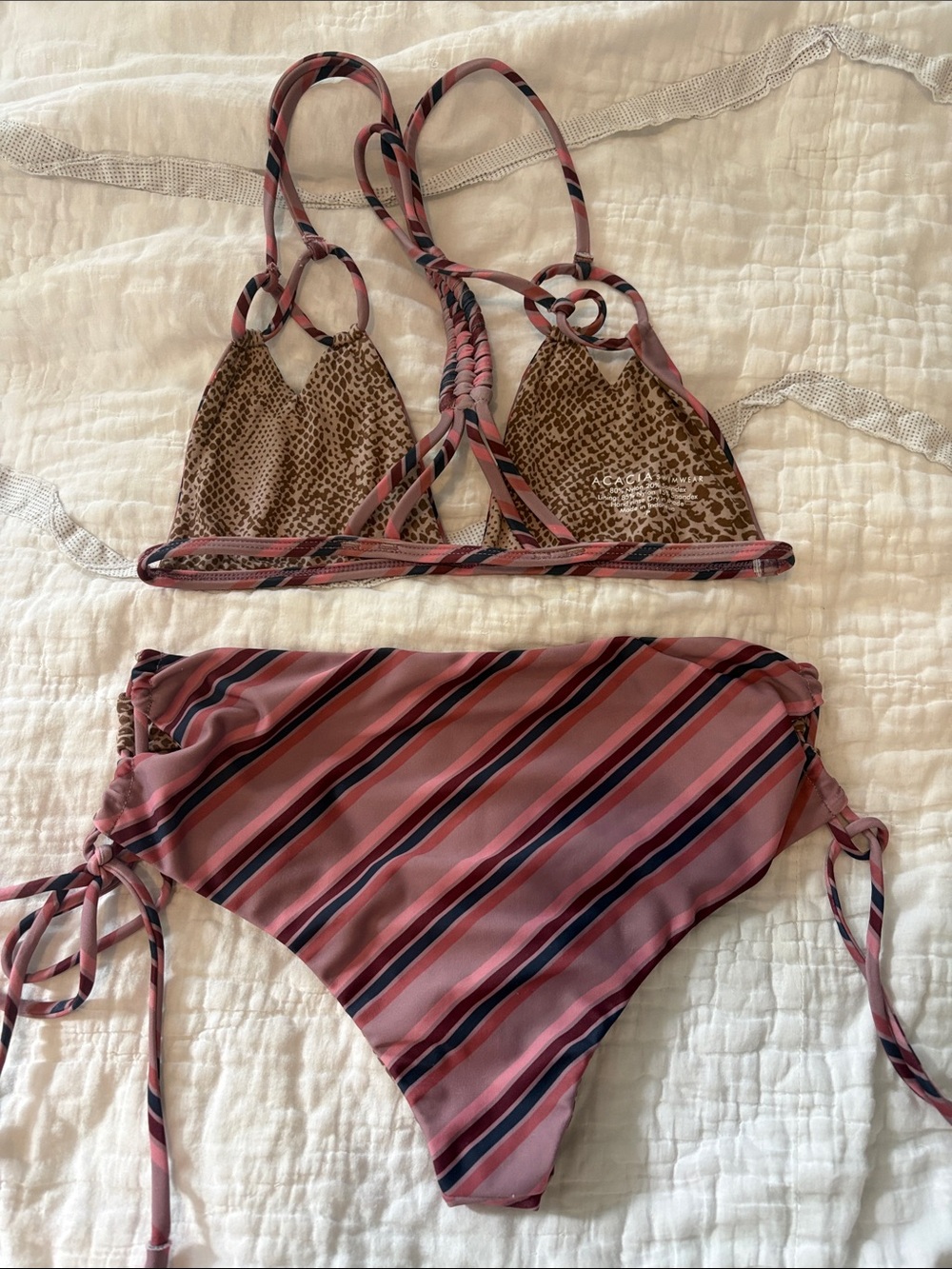 acacia swimwear Pink & Black Striped 70’s Striped Bikini Set - Picture 4 of 5